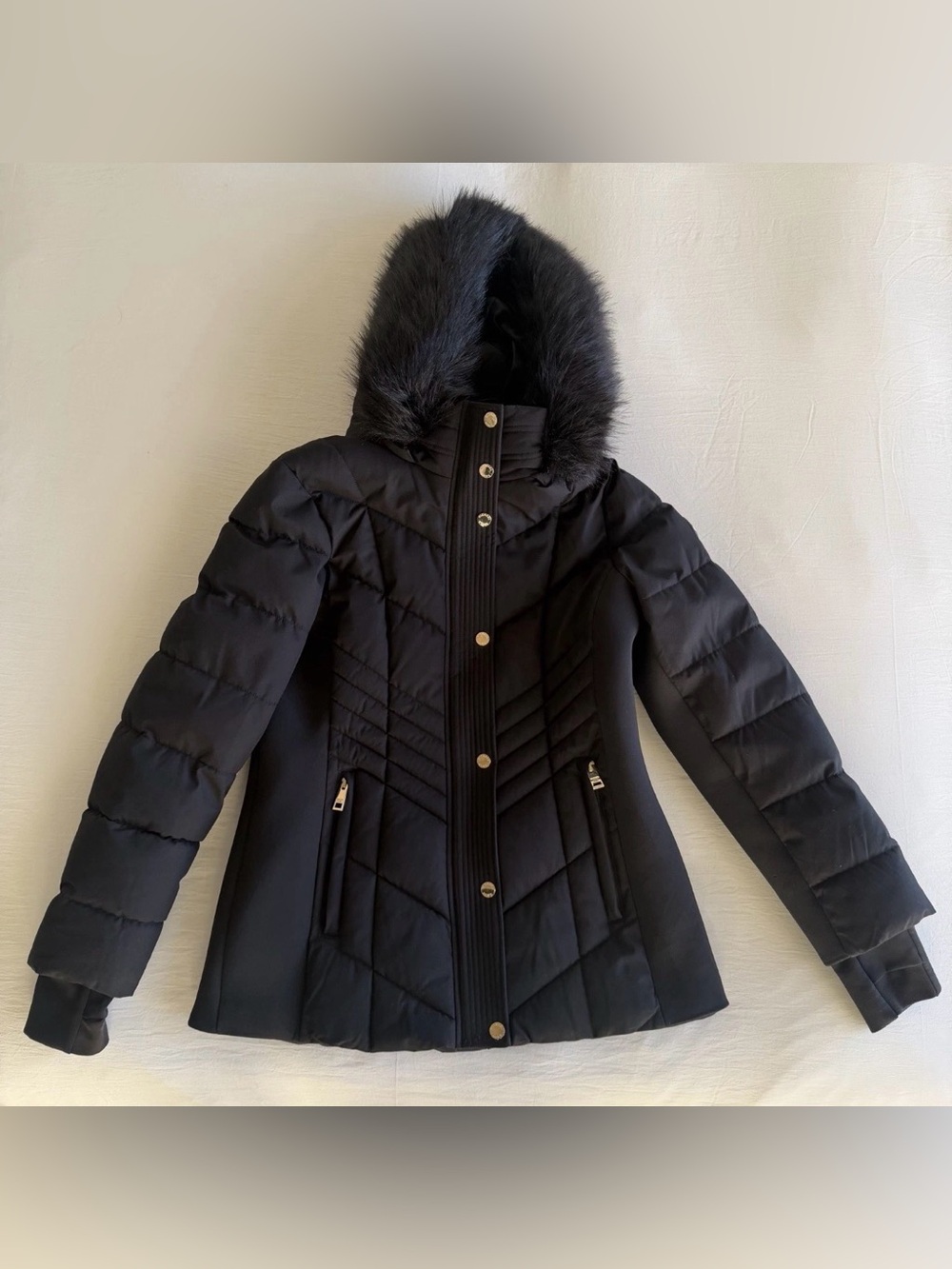 Michael Kors Women's Faux Fur Trim Hooded Puffer Coat, Size Small